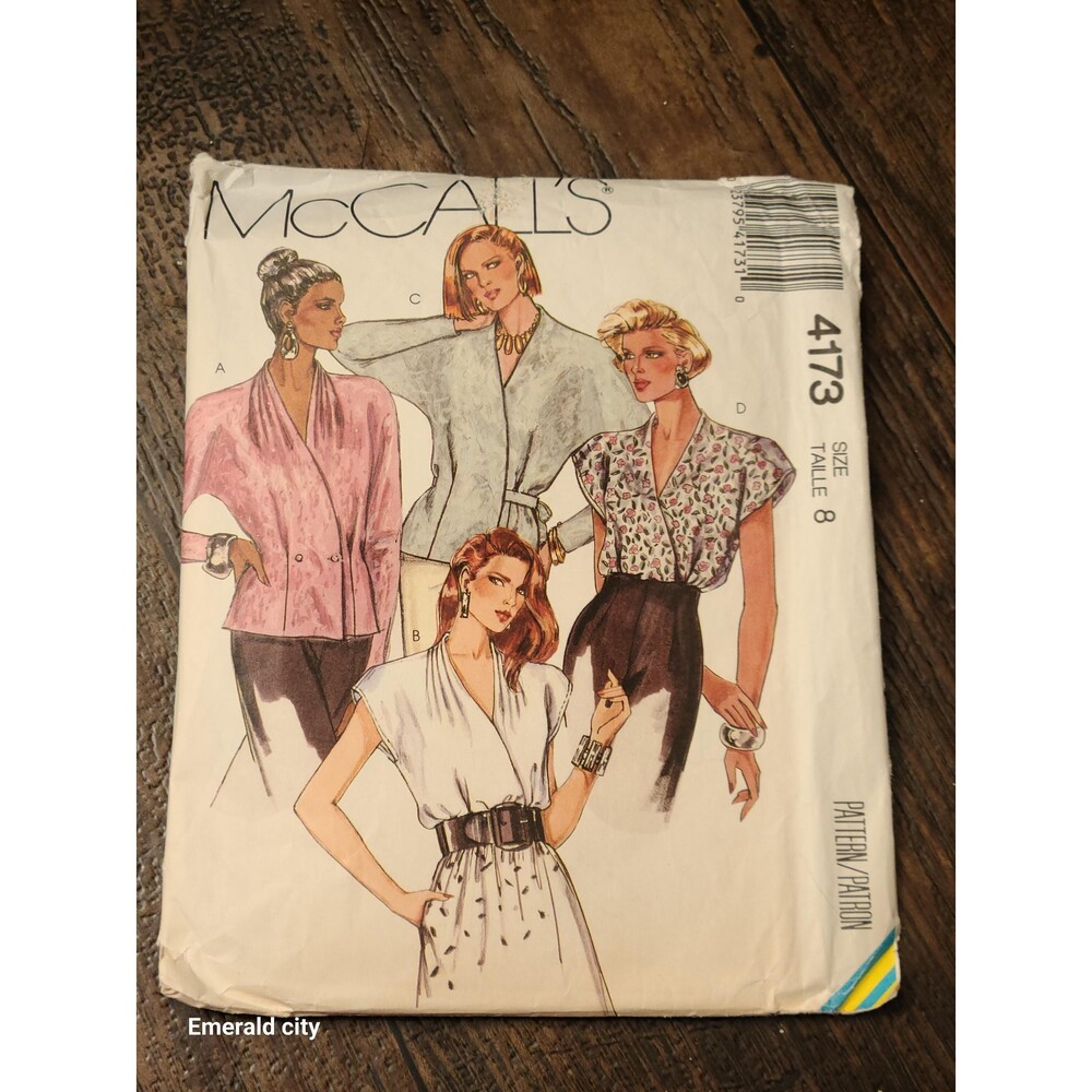 Vtg McCall 4173 V-neck Tops Dolman 4 Styles Wrap Blouse Sleeve Sewing Pattern S8